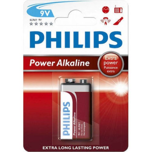 ΜΠΑΤΑΡΙΑ ΑΛΚΑΛ PHILIPS 9V 6LR61P1B/GRS (8712581550042) ΑΛΚΑΛΙΚΗ